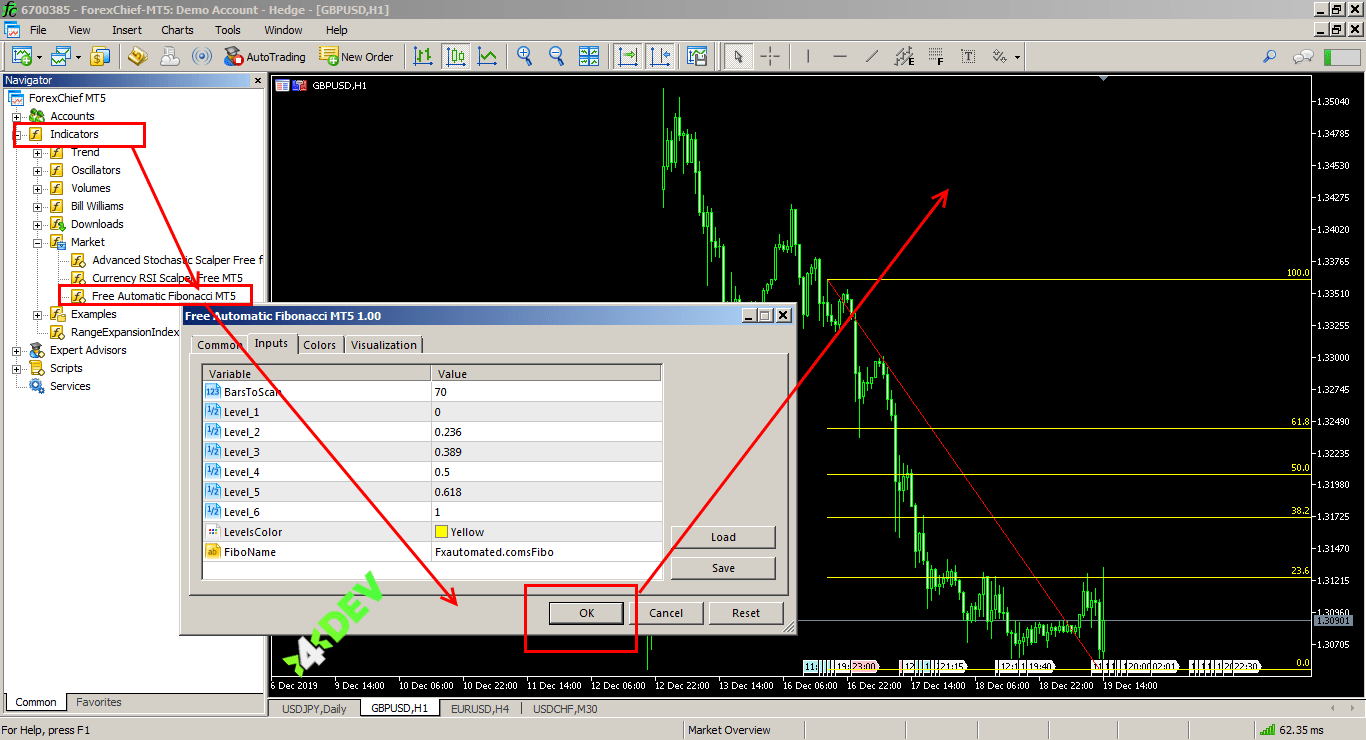 Connecting an indicator in the MetaTrader 5&reg interface: option 1